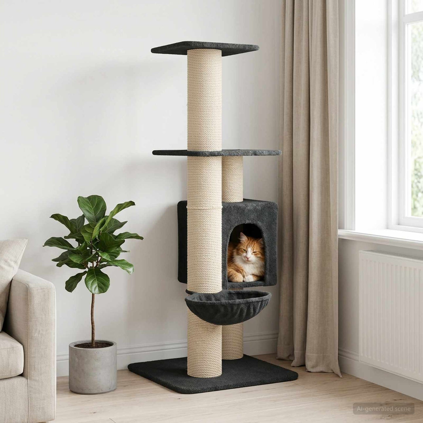 Kattetræ med sisal klatreposter Mørkegrå 137 cm