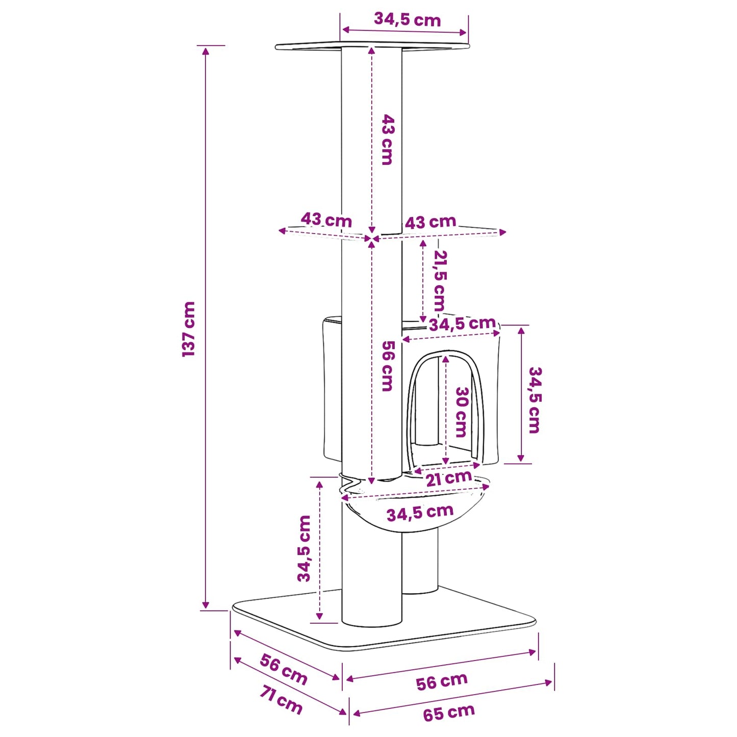 Kattetræ med sisal klatreposter Mørkegrå 137 cm