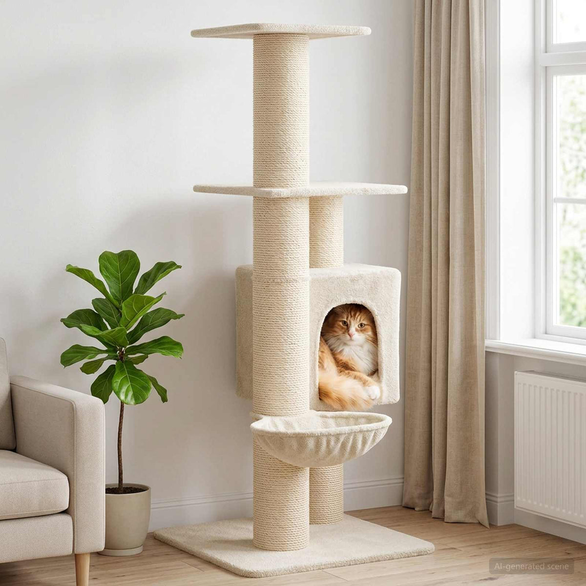 Kattetræ med sisal klatreposter Cremefarvet 137 cm