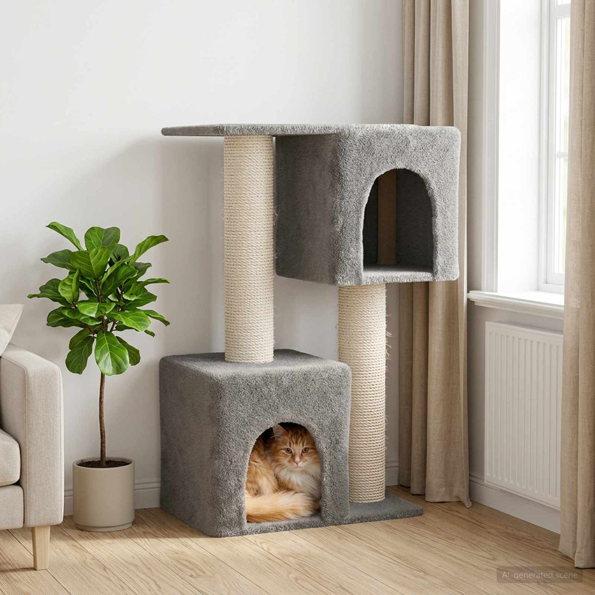 Kattetræ med sisal klatreposter Lysegrå 114 cm