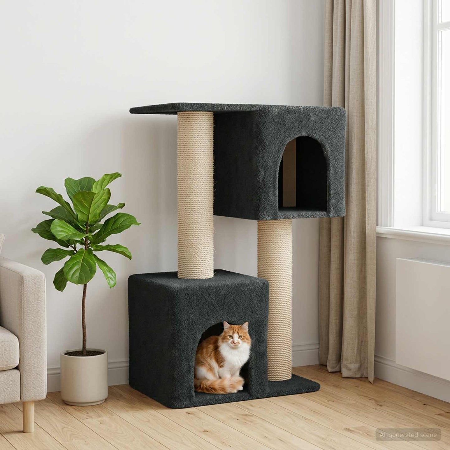 Kattetræ med sisal klatreposter Mørkegrå 114 cm