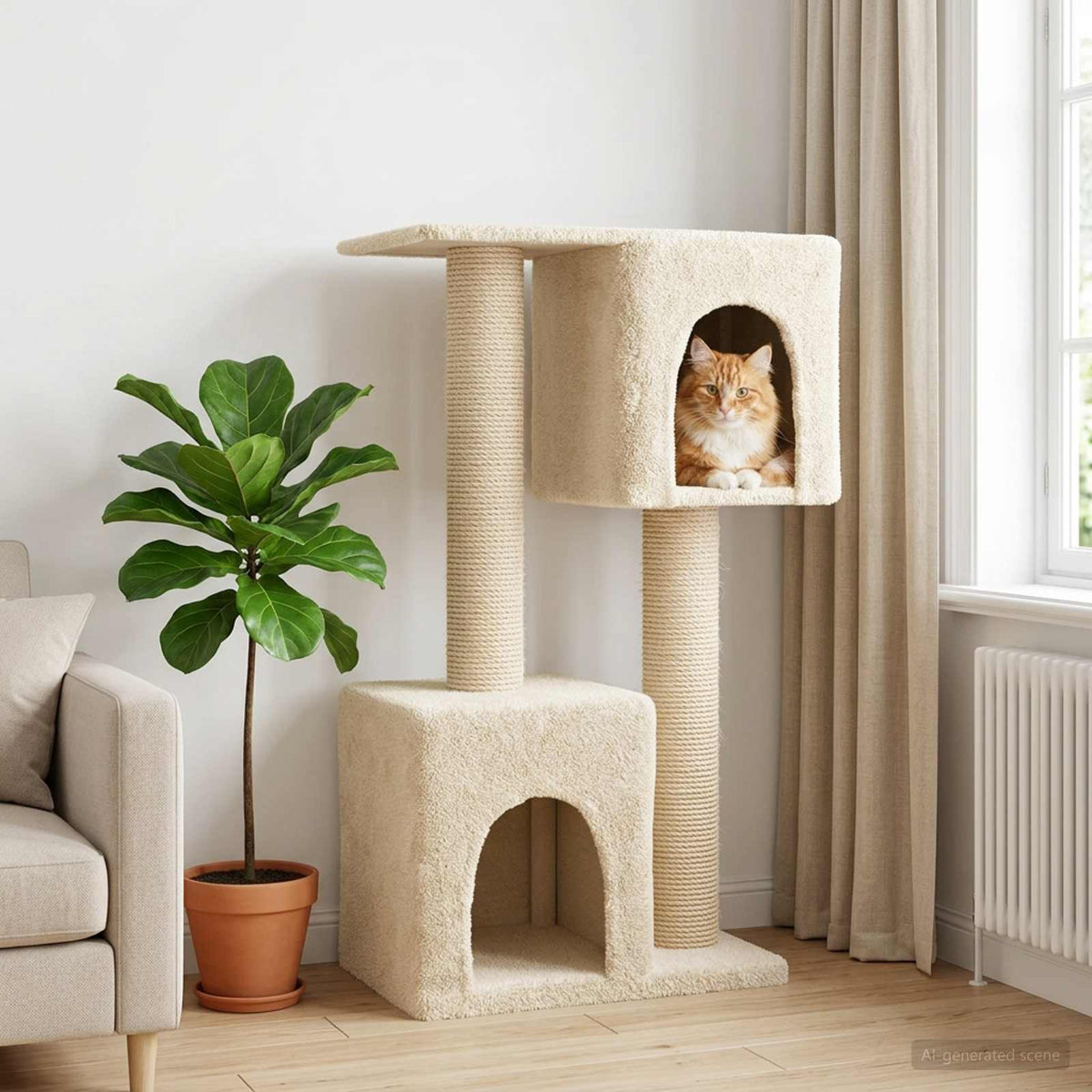 Kattetræ med sisal klatreposter Cremefarvet 114 cm