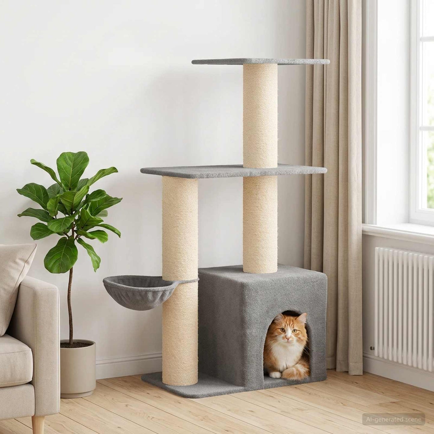 Kattetræ med sisal klatreposter Lysegrå 133 cm