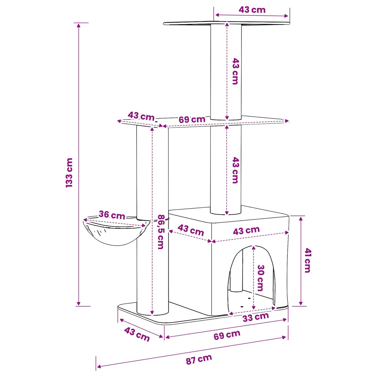 Kattetræ med sisal klatreposter Mørkegrå 133 cm
