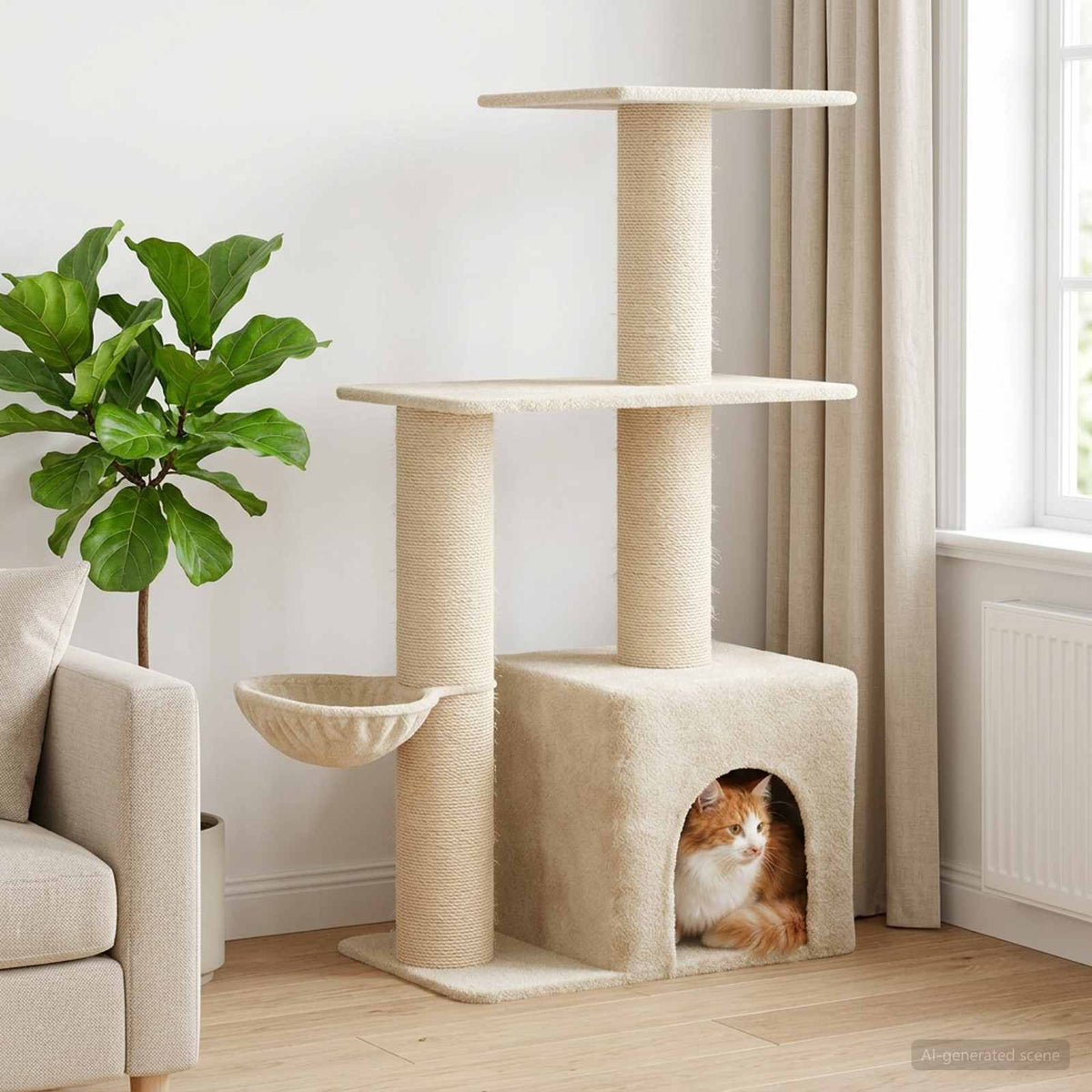 Kattetræ med sisal klatreposter Cremefarvet 133 cm