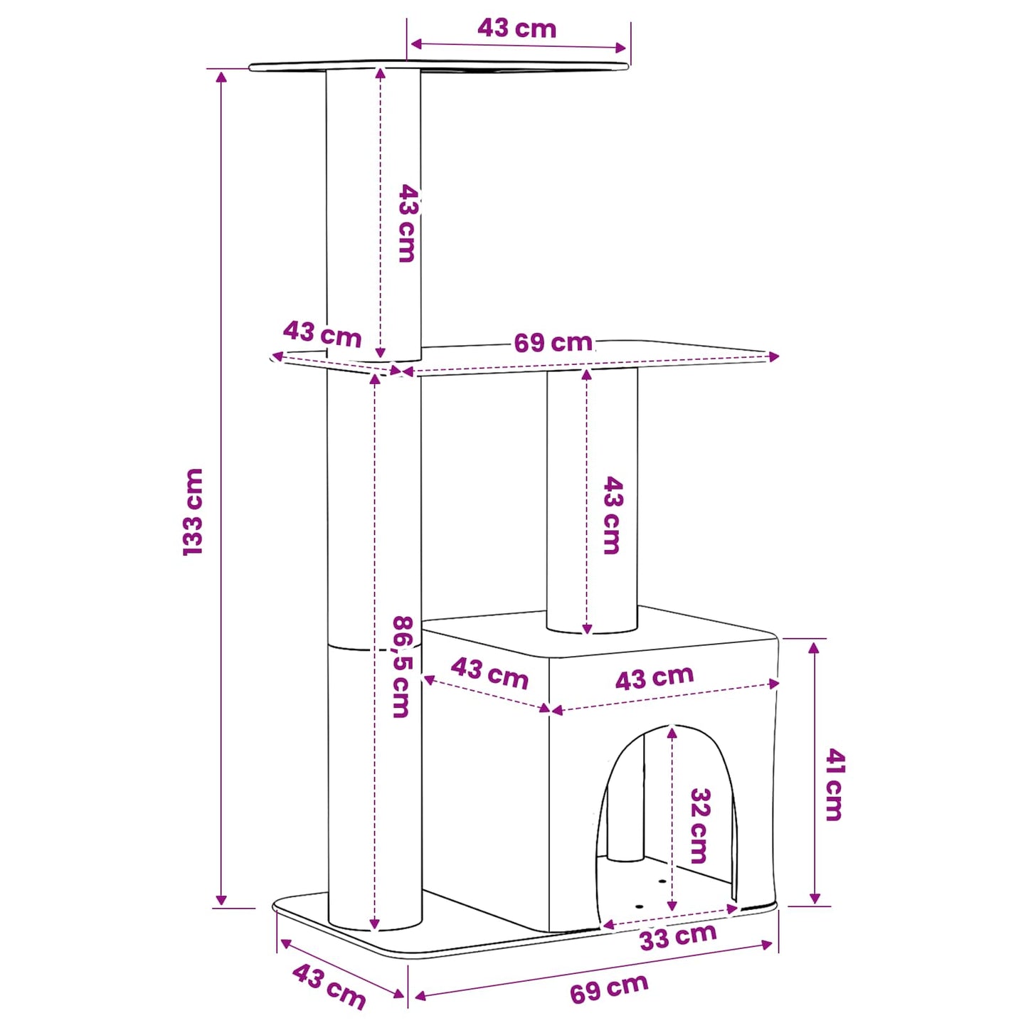 Kattetræ med sisal klatreposter Lysegrå 133 cm