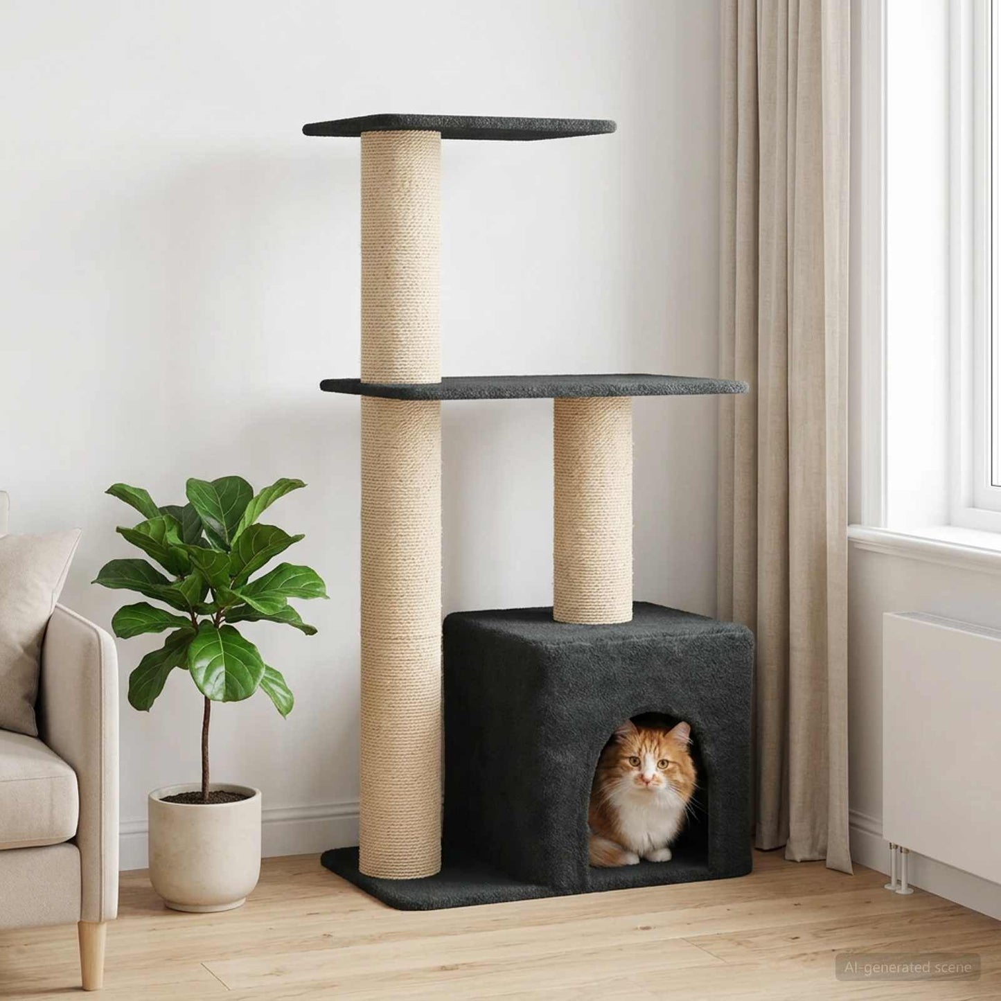 Kattetræ med sisal klatreposter Mørkegrå 133 cm