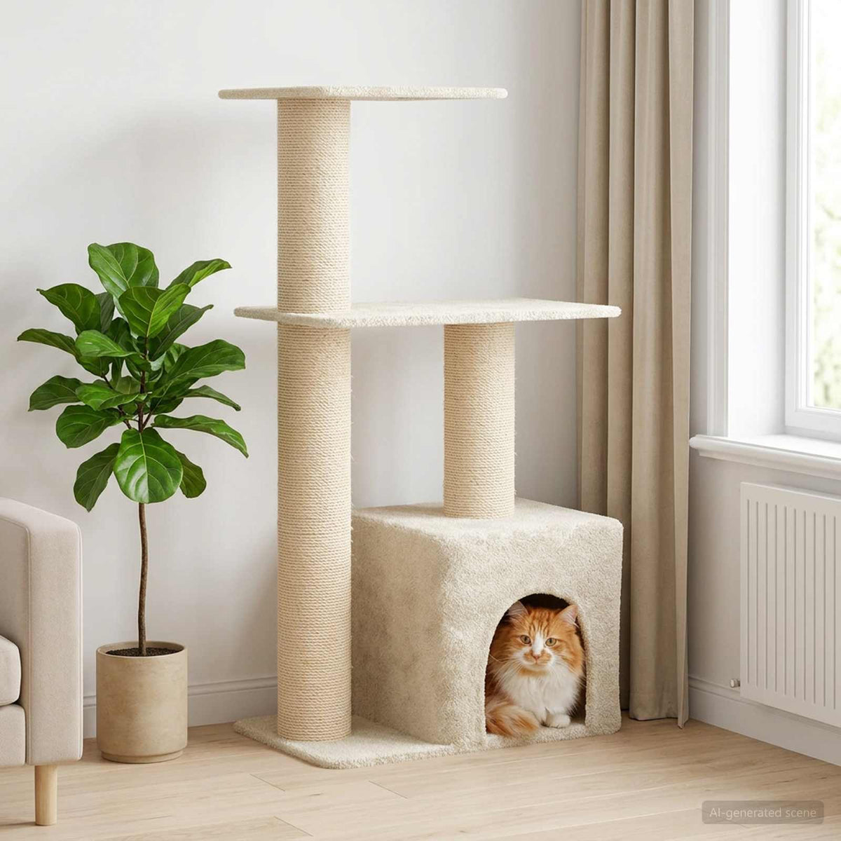 Kattetræ med sisal klatreposter Cremefarvet 133 cm