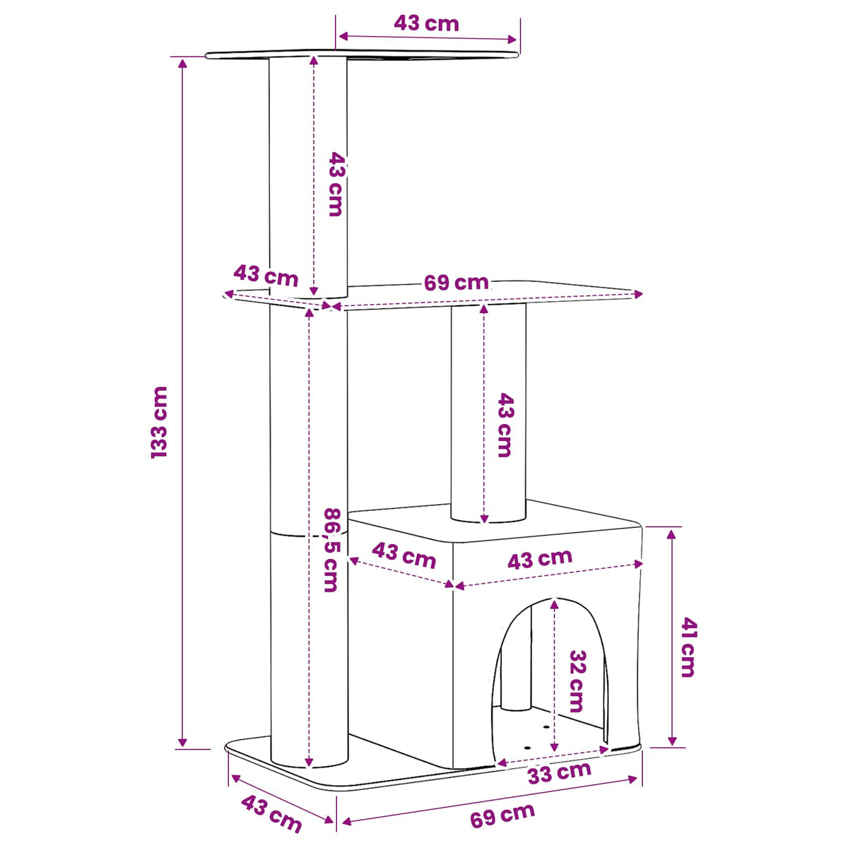 Kattetræ med sisal klatreposter Cremefarvet 133 cm