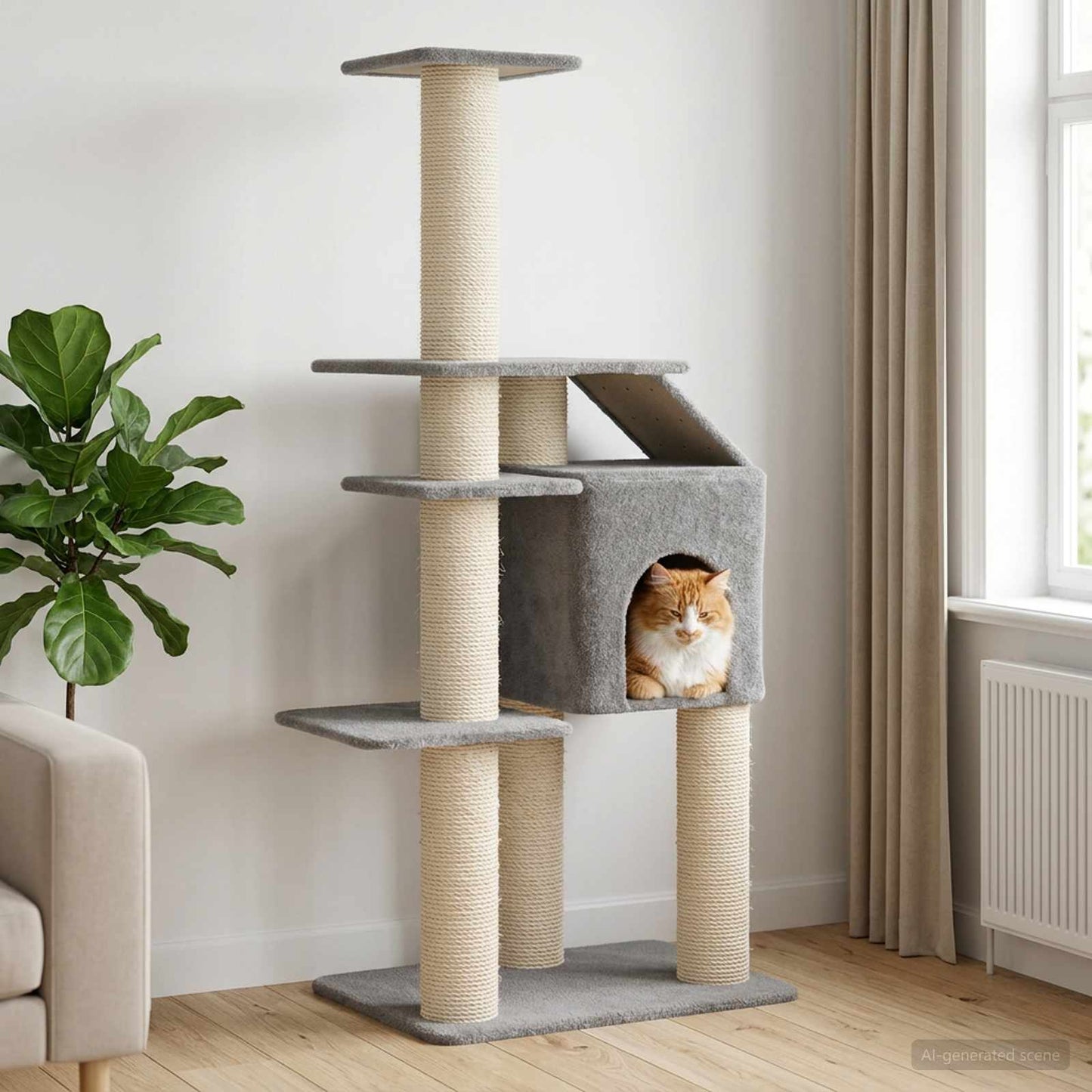 Kattetræ med sisal klatreposter Lysegrå 183 cm