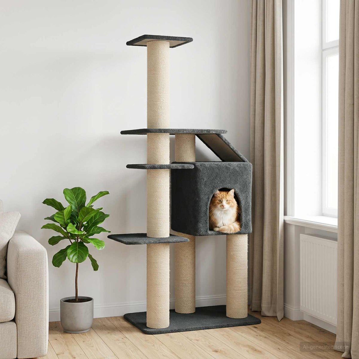 Kattetræ med sisal klatreposter Mørkegrå 183 cm