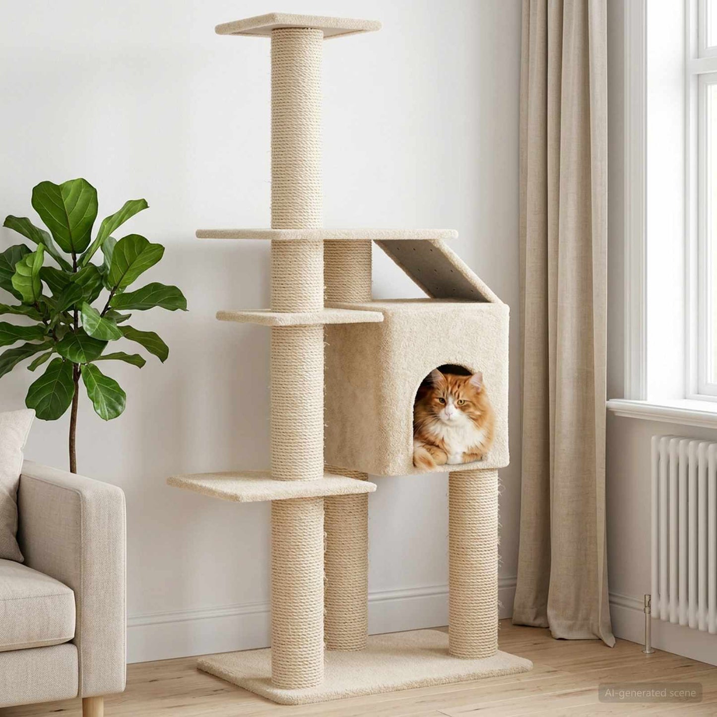 Kattetræ med sisal klatreposter Cremefarvet 183 cm