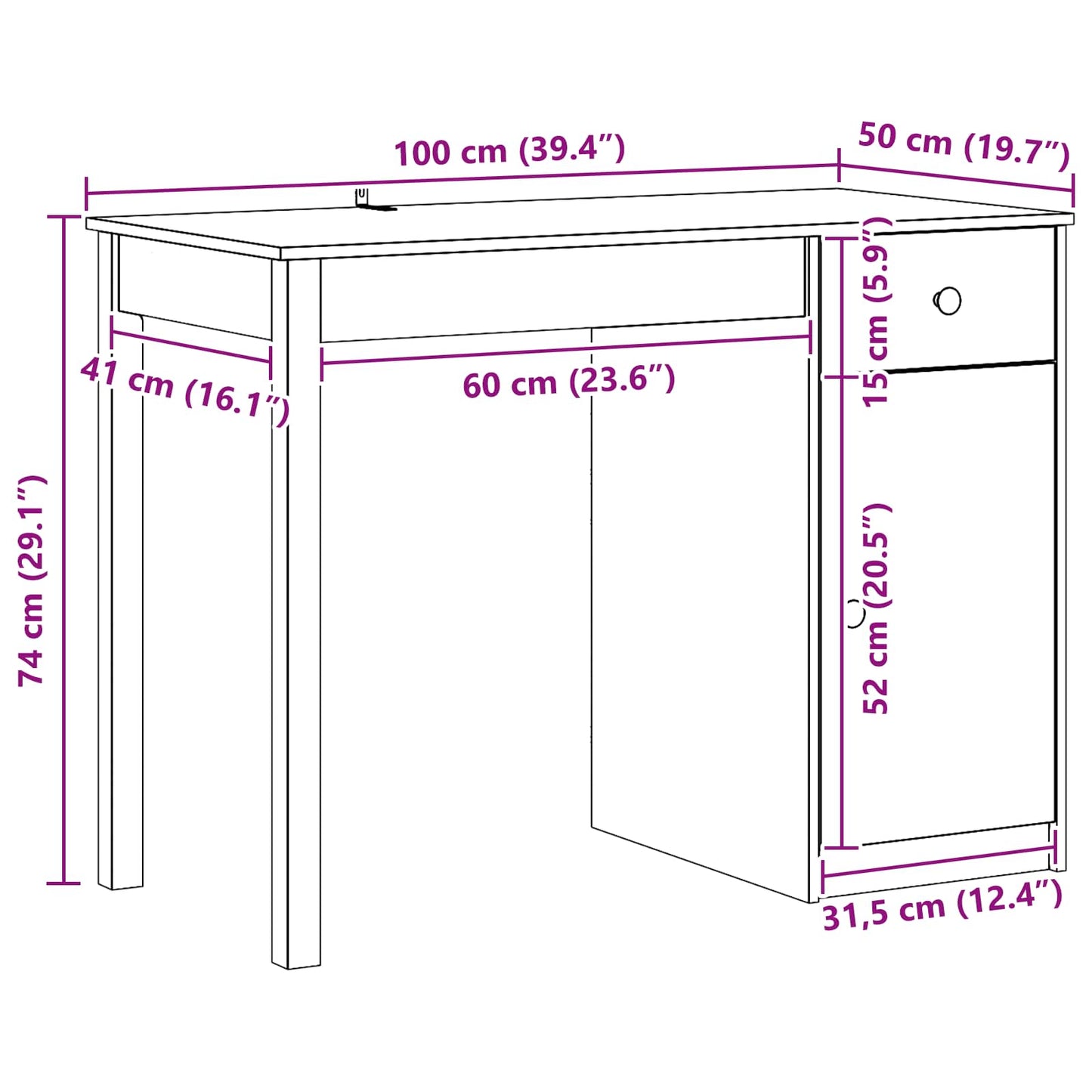 Bord VoksBrun 100 x 50 x 74 cm Massivt fyrretræ