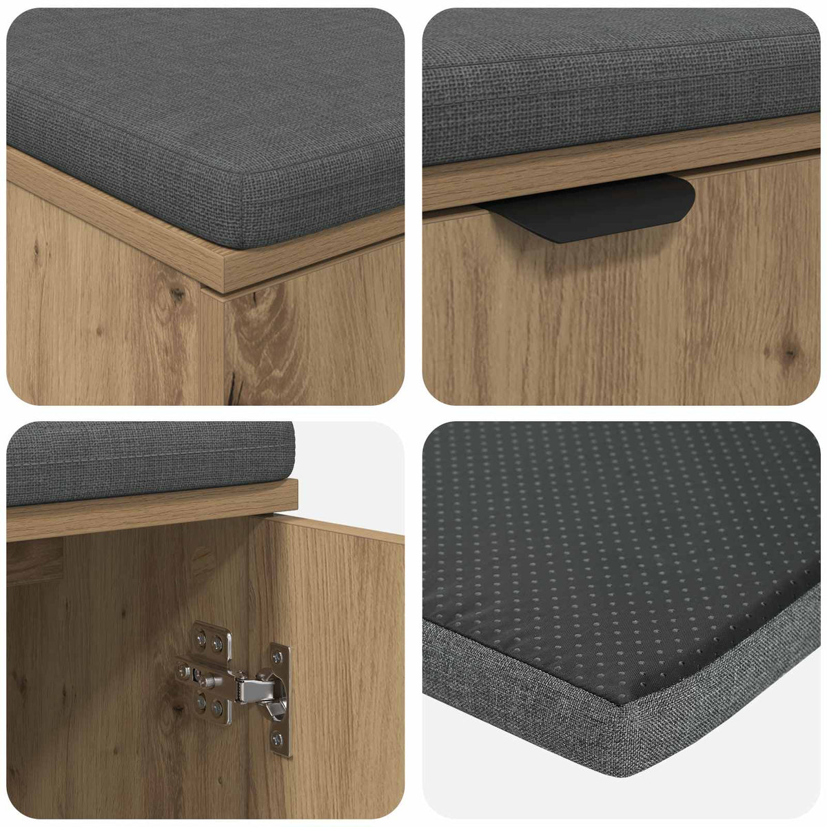 Skobænk med hynde Artisan-eg 80 x 38 x 46 cm Konstrueret træ