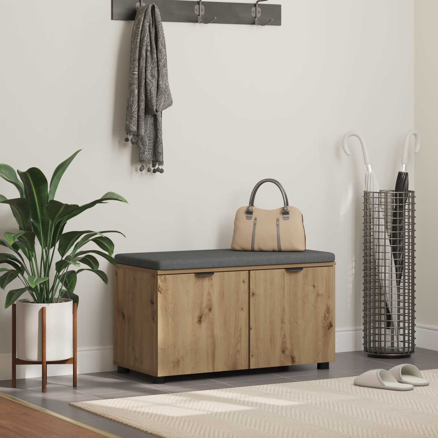 Skobænk med hynde Artisan-eg 80 x 38 x 46 cm Konstrueret træ