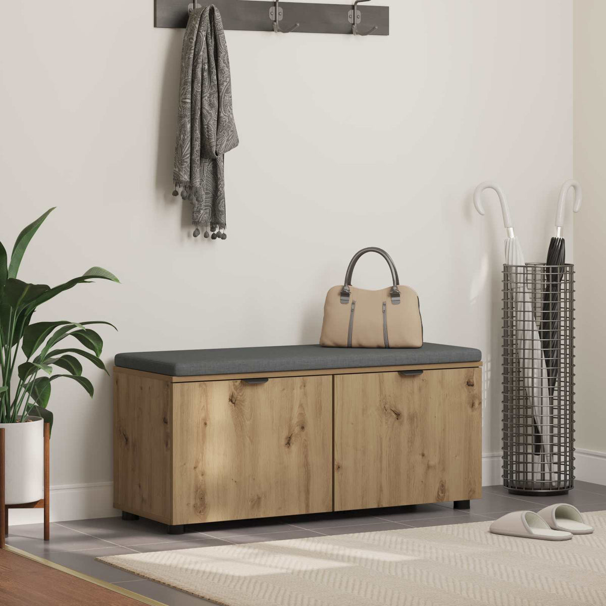 Skobænk med hynde Artisan-eg 100 x 38 x 46 cm Konstrueret træ