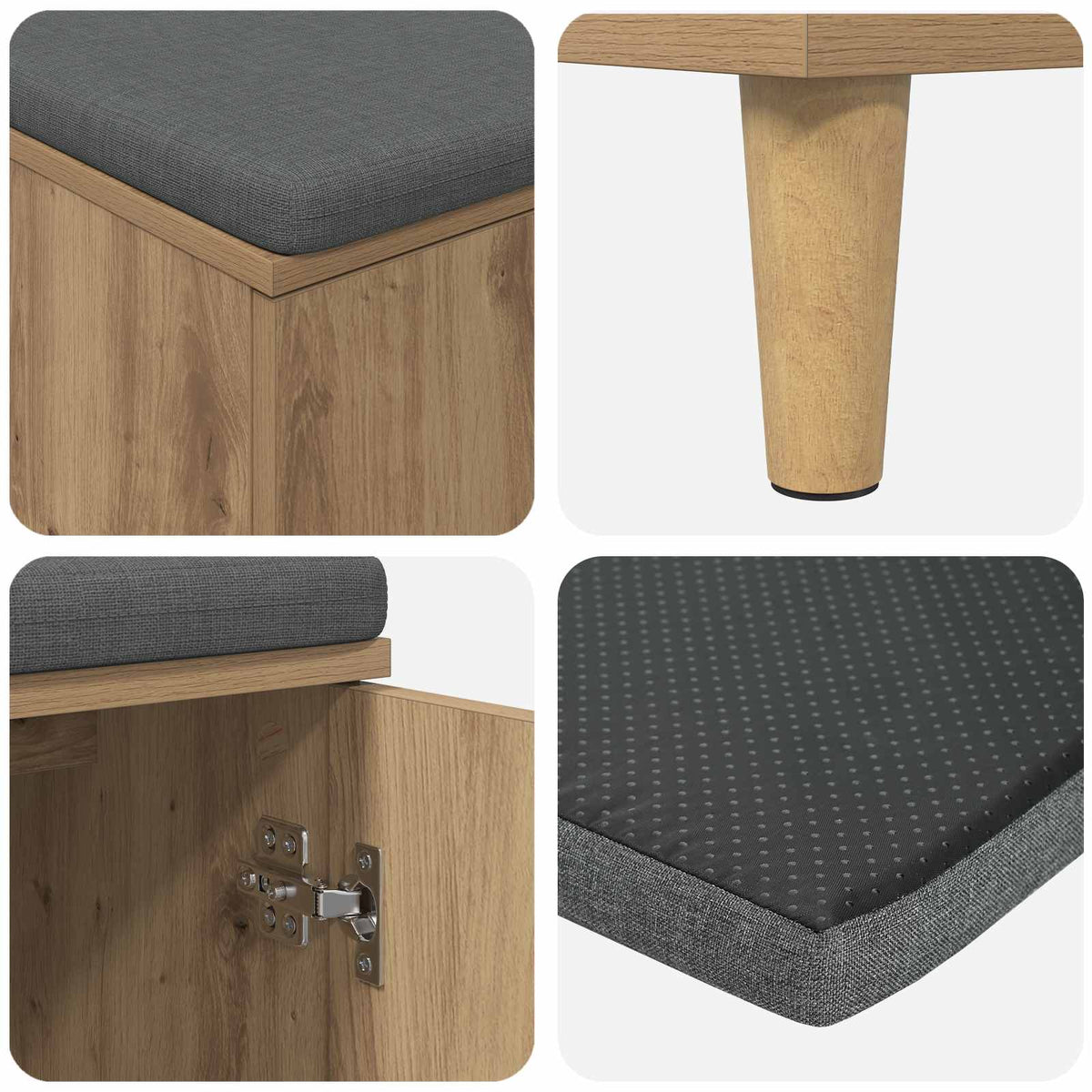 Skobænk med hynde Artisan-eg 80 x 38 x 46 cm Konstrueret træ