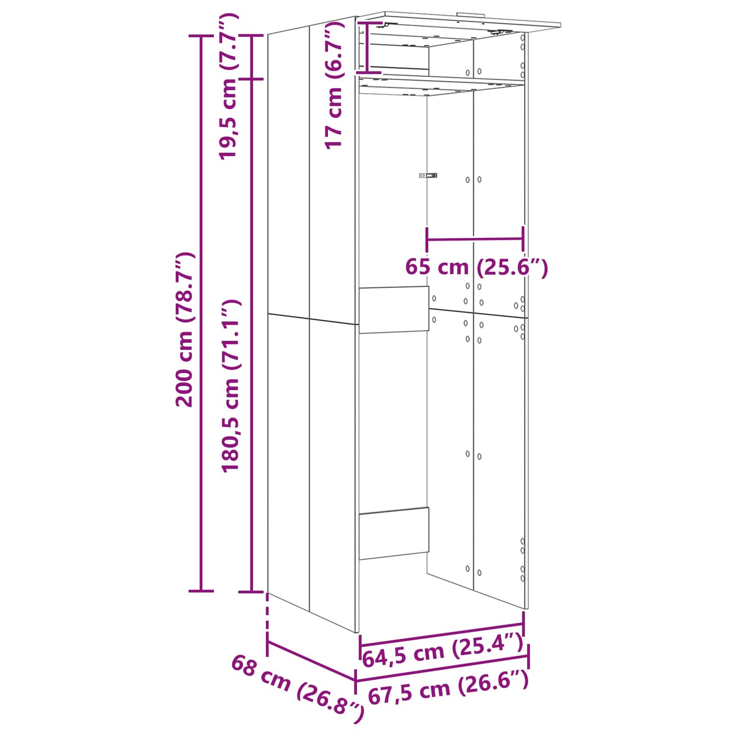 Vaskemaskine Skab Beton 67,5 x 68 x 200 cm Konstrueret træ