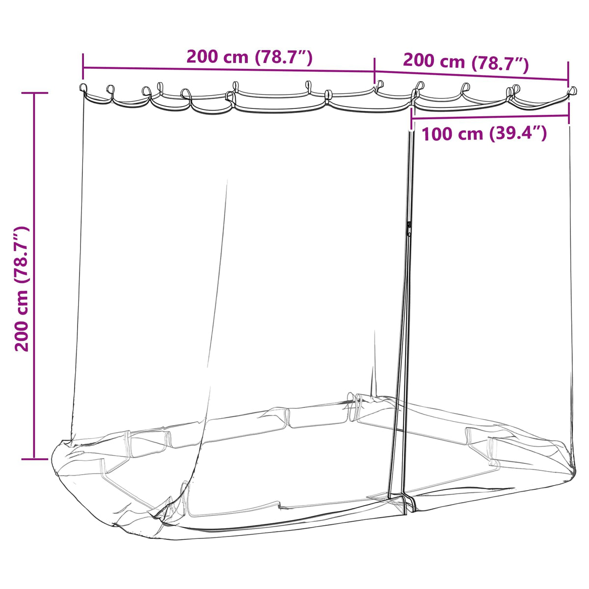 Myggenet til pavillon 220 mesh Hvid 2 x 2 x 2 m Polyester