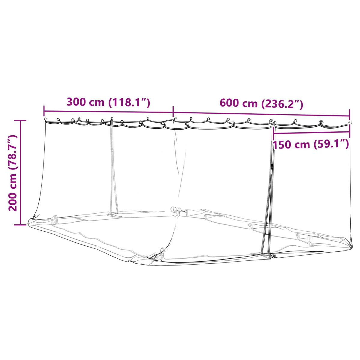 Myggenet til pavillon 220 mesh Hvid 6 x 3 x 2 m Polyester
