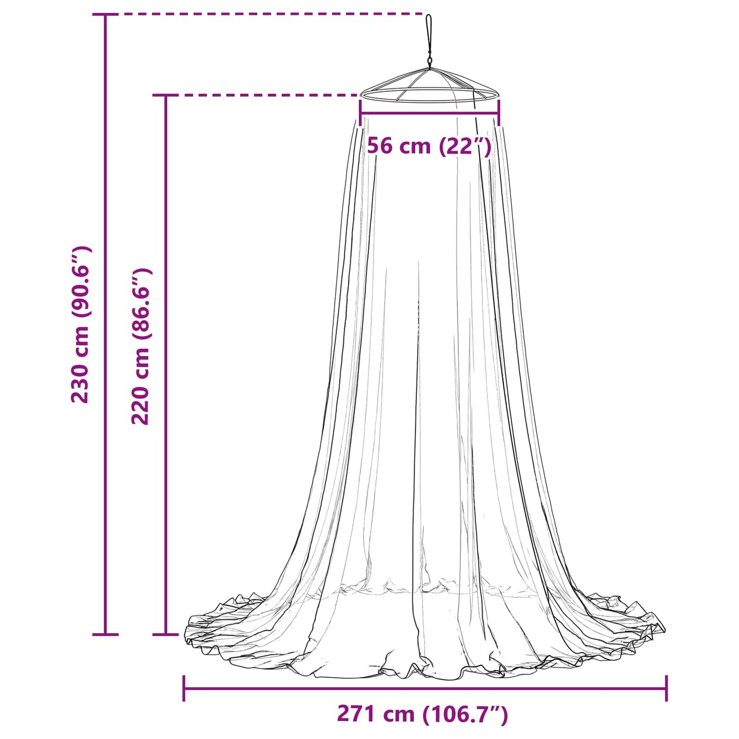 Myggenet til seng 3 stk. 156 mesh Hvid ⌀56 x 220 cm Polyester