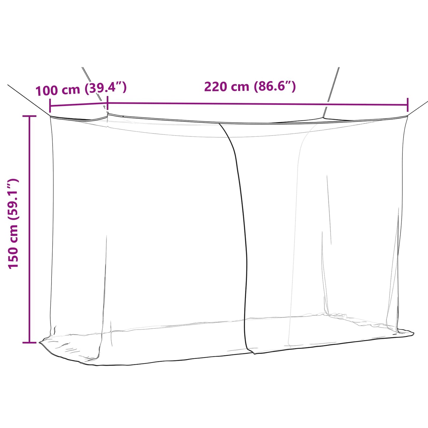 Myggenet til seng 3 stk. 156 mesh Hvid 220 x 100 x 150 cm