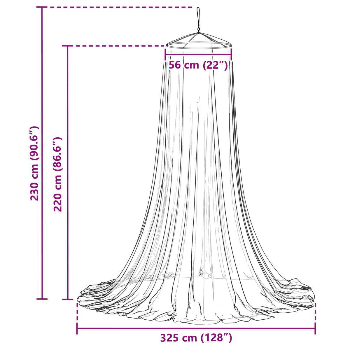 Myggenet til seng 156 mesh Sort ⌀56 x 220 cm Polyester