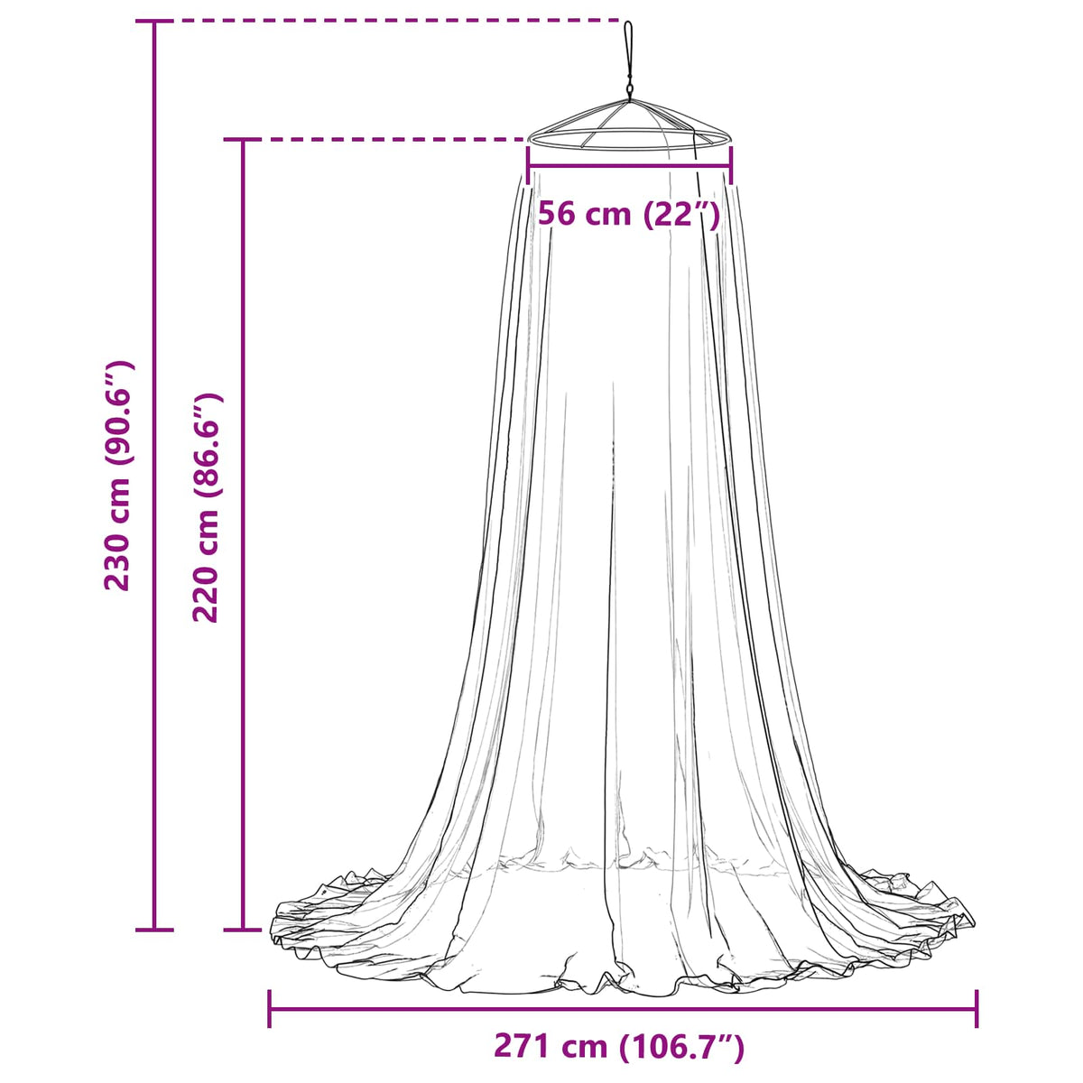 Myggenet til seng 3 stk. 156 mesh Sort ⌀56 x 220 cm Polyester