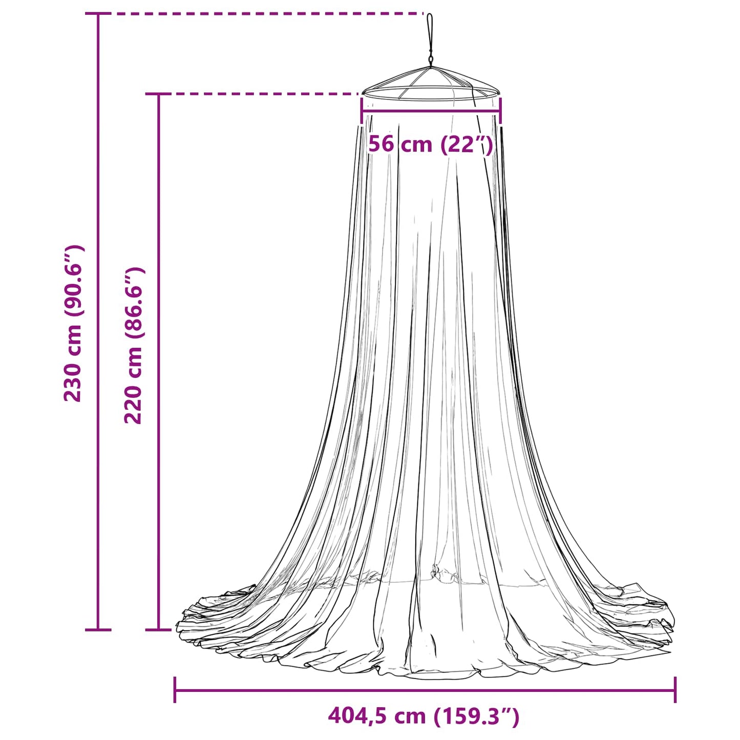 Myggenet til seng 3 stk. 156 mesh Sort ⌀56 x 220 cm Polyester