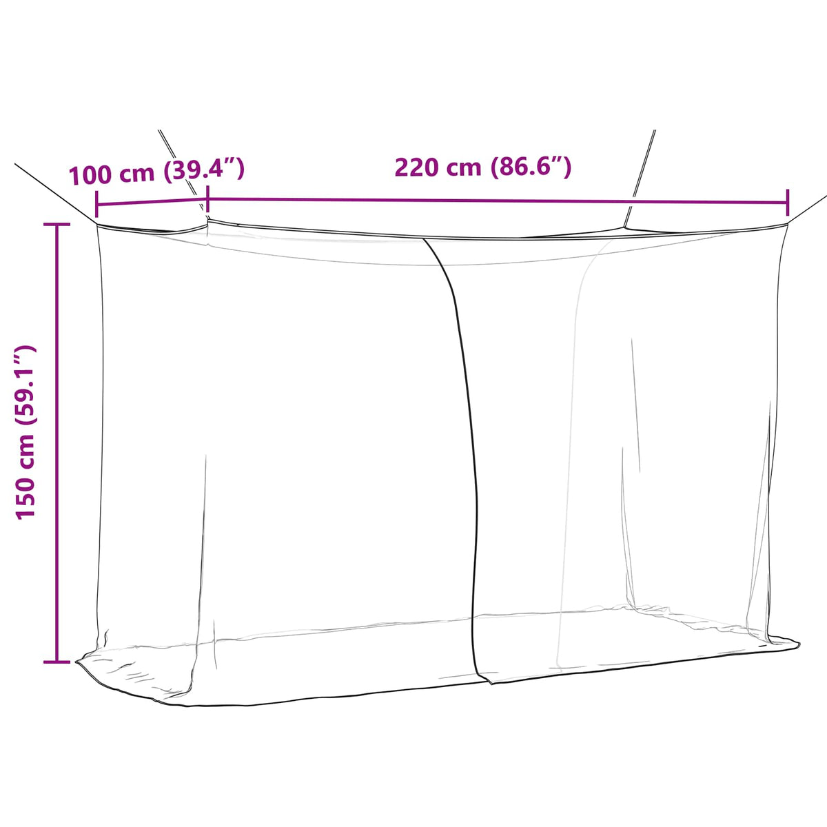 Myggenet til seng 3 stk. 156 mesh Sort 220 x 100 x 150 cm