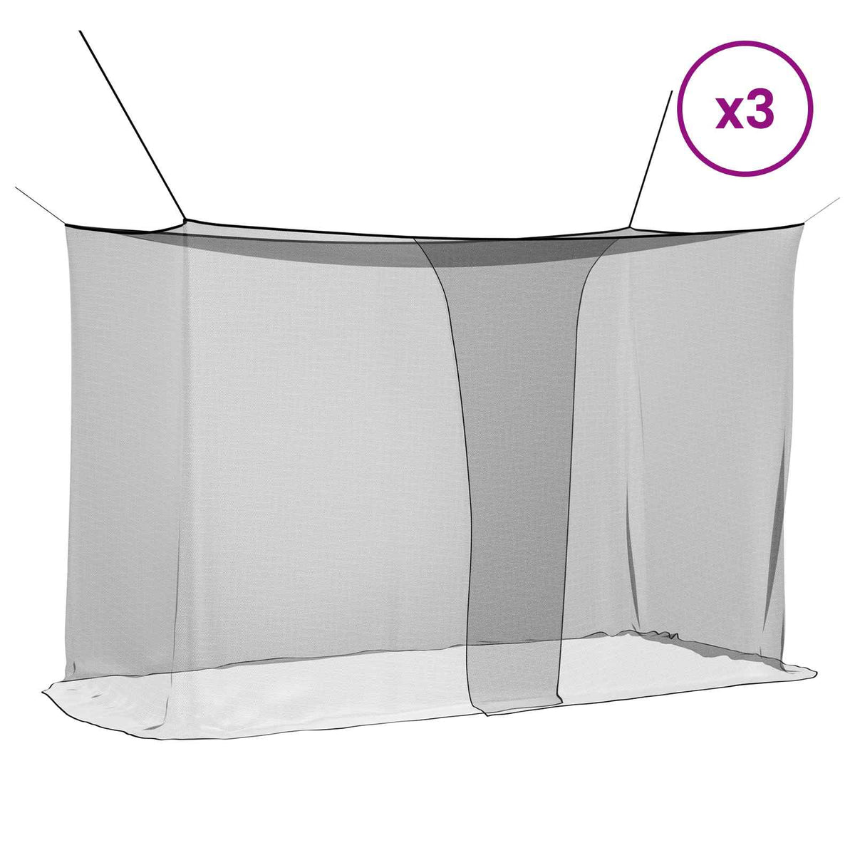 Myggenet til seng 3 stk. 156 mesh Sort 220 x 100 x 150 cm