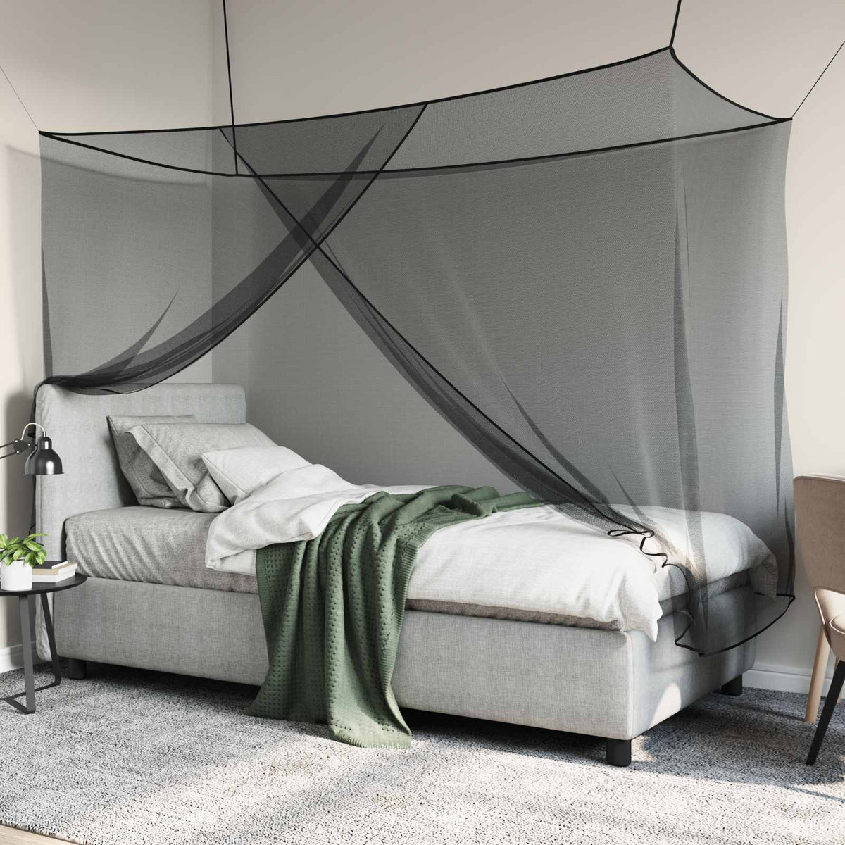 Myggenet til seng 3 stk. 156 mesh Sort 220 x 120 x 150 cm