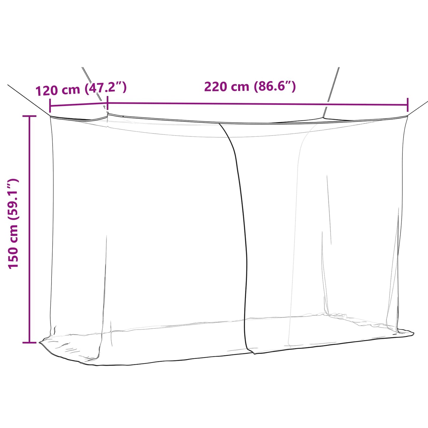 Myggenet til seng 3 stk. 156 mesh Sort 220 x 120 x 150 cm