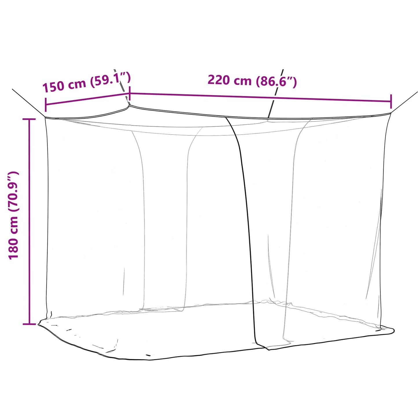 Myggenet til seng 3 stk. 156 mesh Sort 220 x 150 x 180 cm