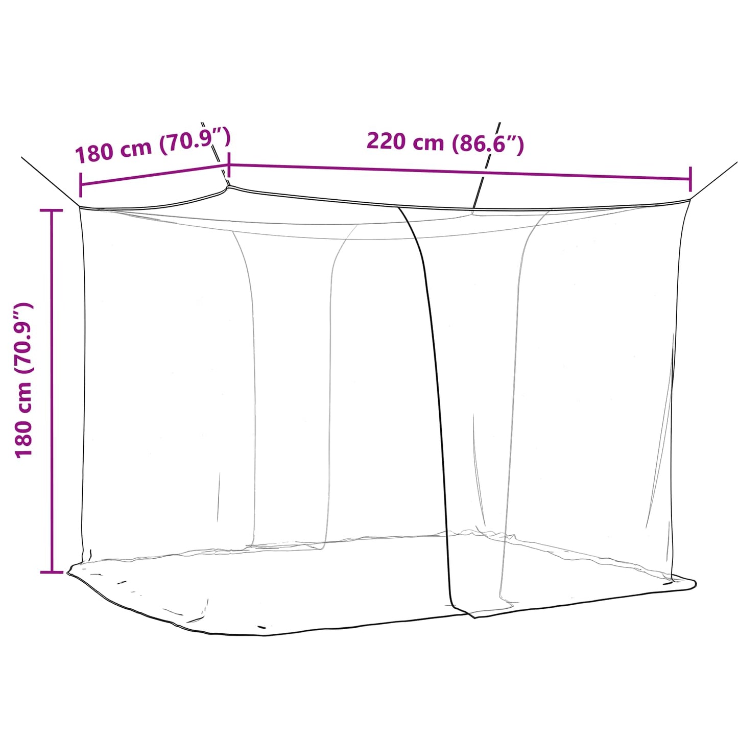 Myggenet til seng 3 stk. 156 mesh Sort 220 x 180 x 180 cm