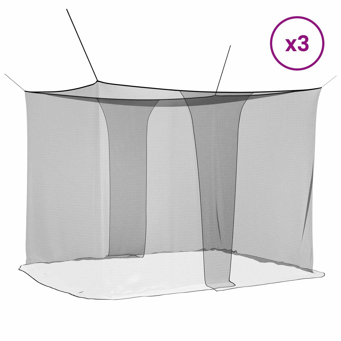 Myggenet til seng 3 stk. 156 mesh Sort 220 x 180 x 180 cm