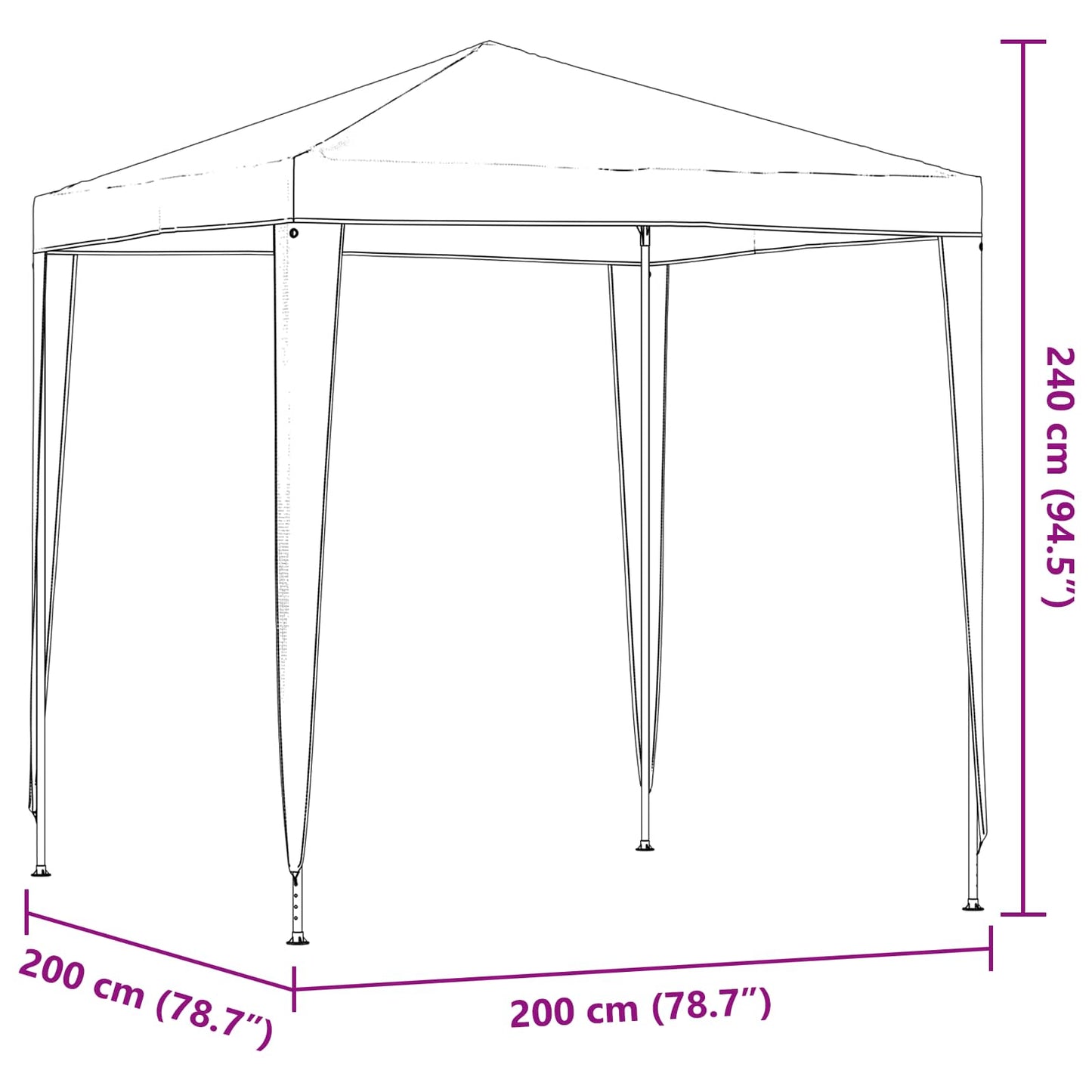 Party Tent 200 x 200 x 240 cm Lysegrå PE og stål