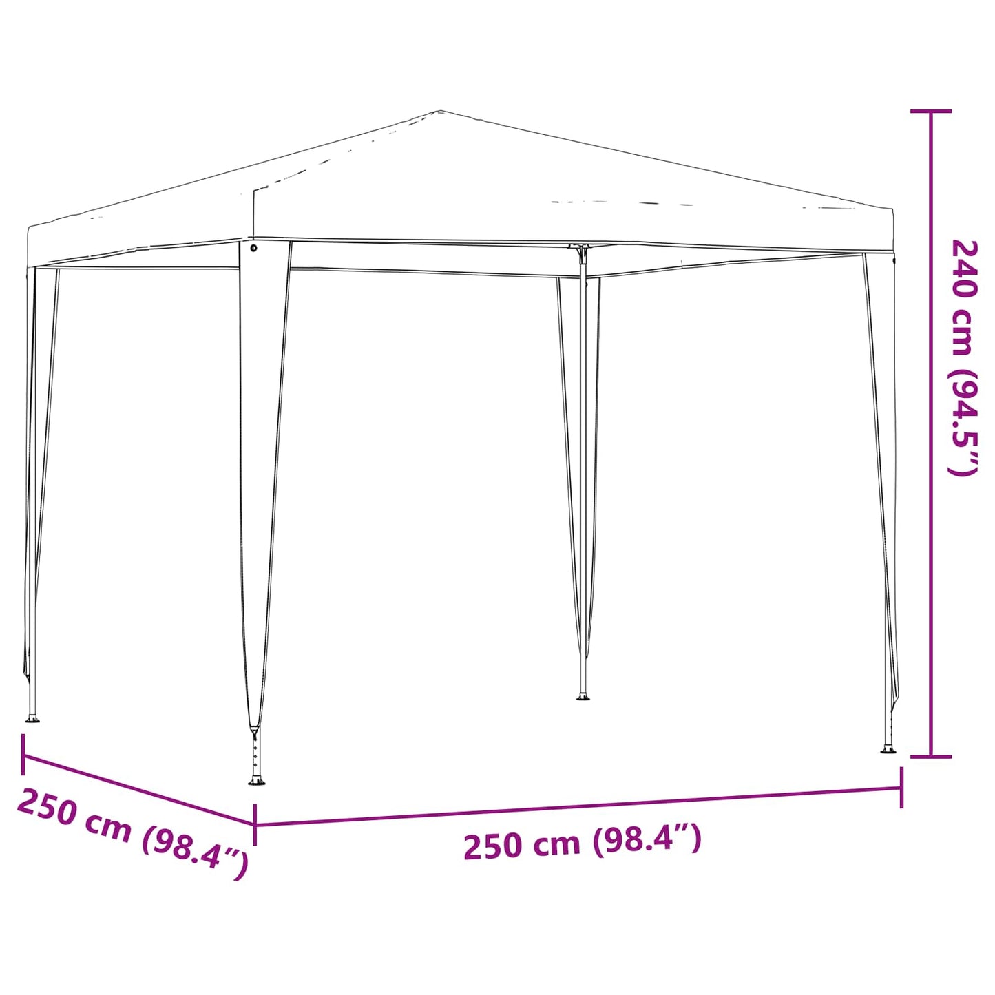 Party Tent 250 x 250 x 240 cm Rød PE og stål