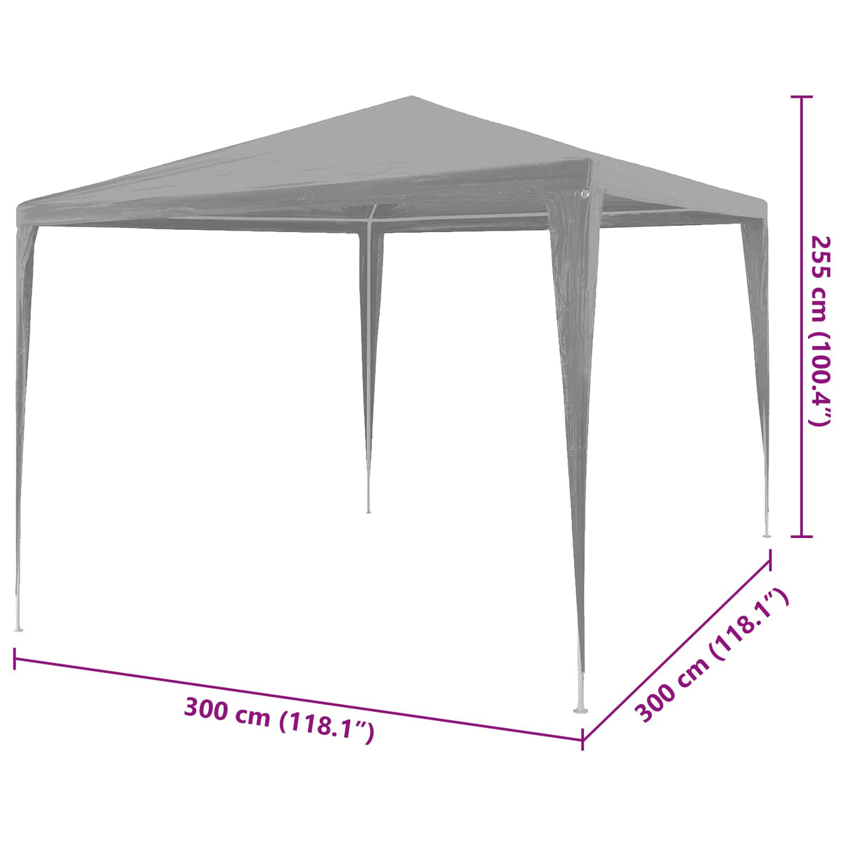 Party Tent Lysegrå 300 x 300 x 255 cm PE og stål