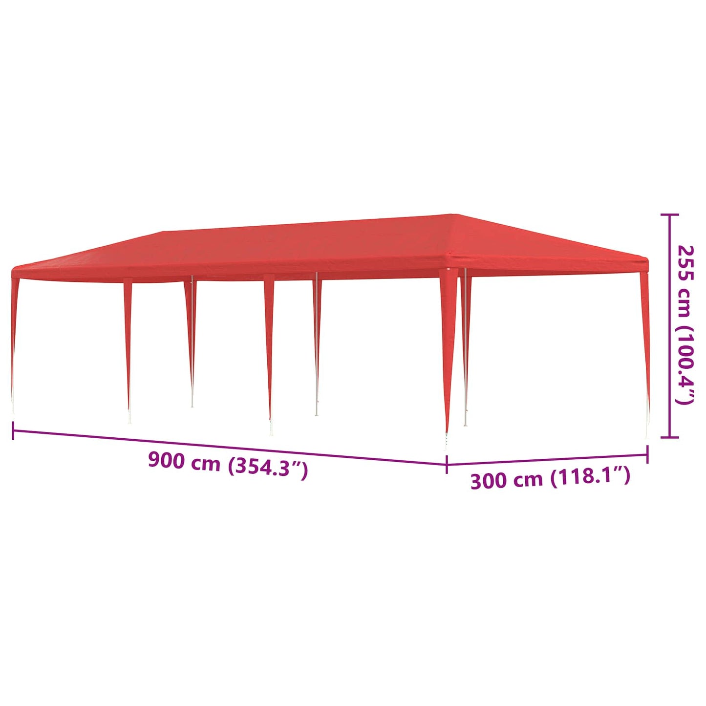 Party Tent Rød 900 x 300 x 255 cm PE og stål