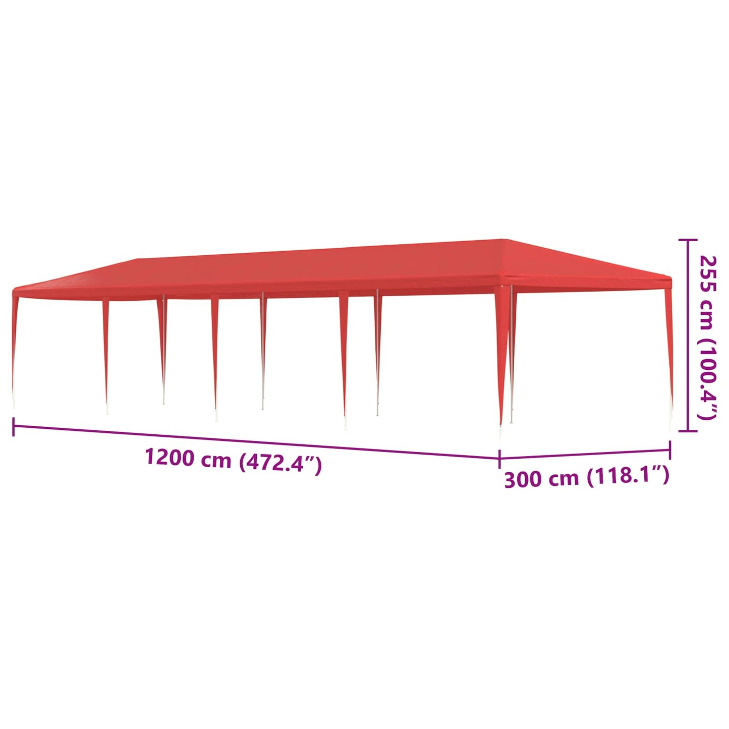Party Tent Rød 1200 x 300 x 255 cm PE og stål