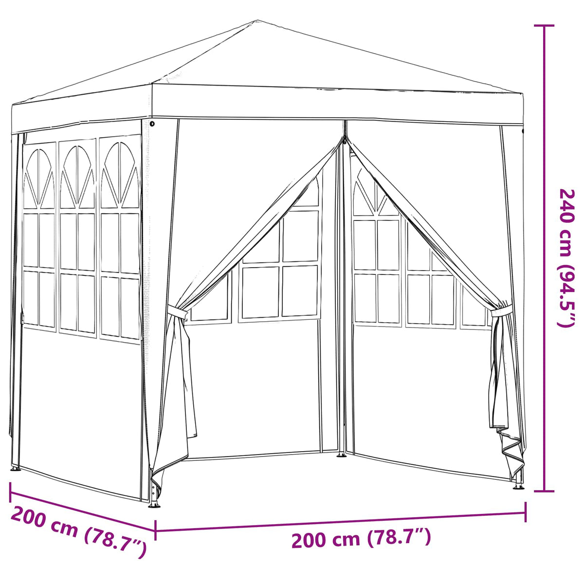 Party Tent 200 x 200 x 240 cm Lysegrå PE og stål