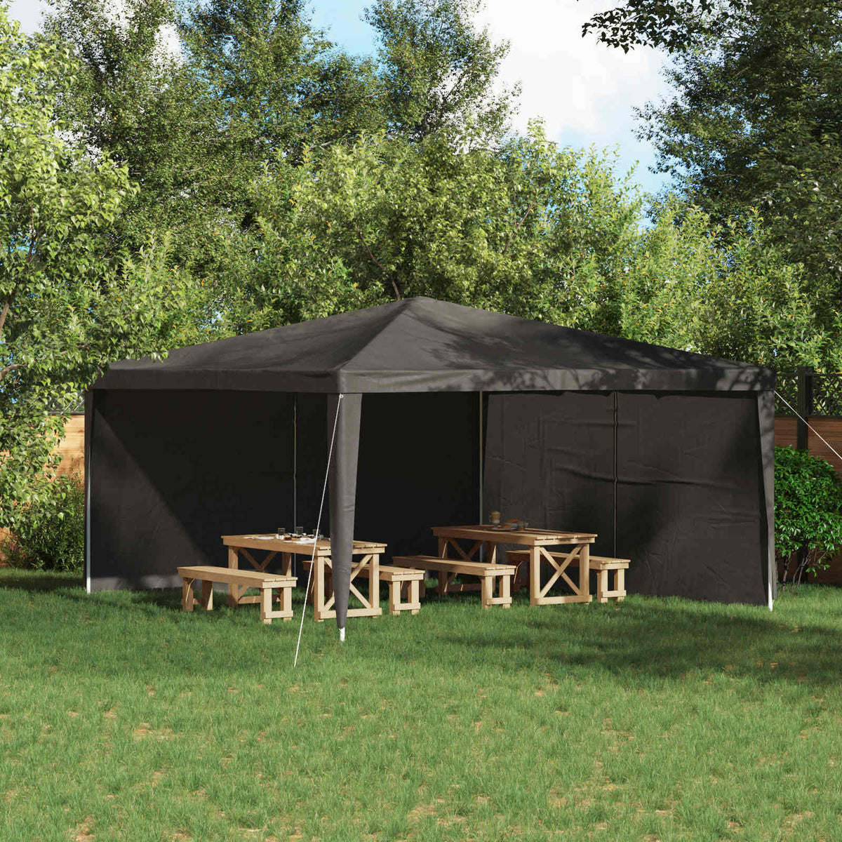 Festasidevæg 2 stk. 400 x 195 cm Antracit PE og stål