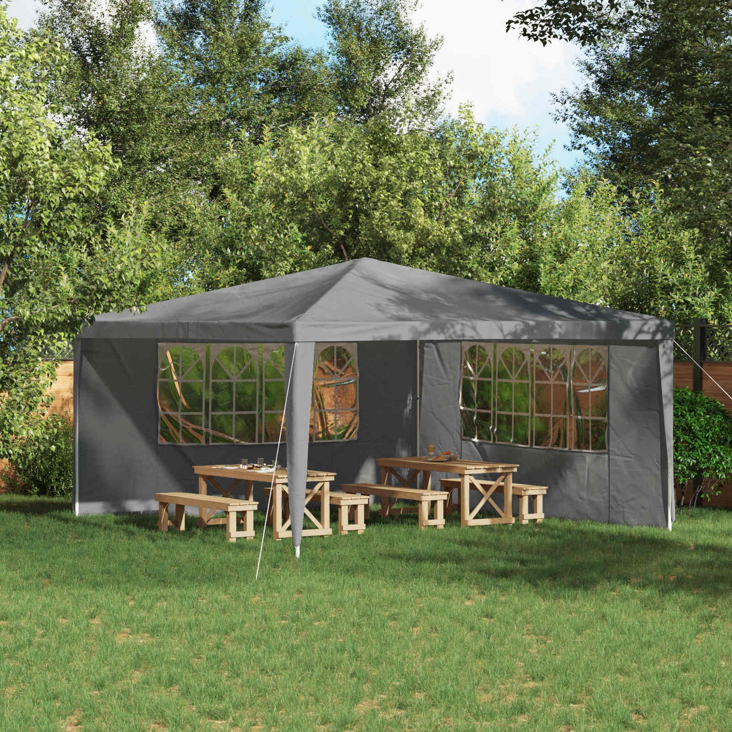 Festasidevæg 2 stk. 400 x 195 cm Lysegrå PE og stål