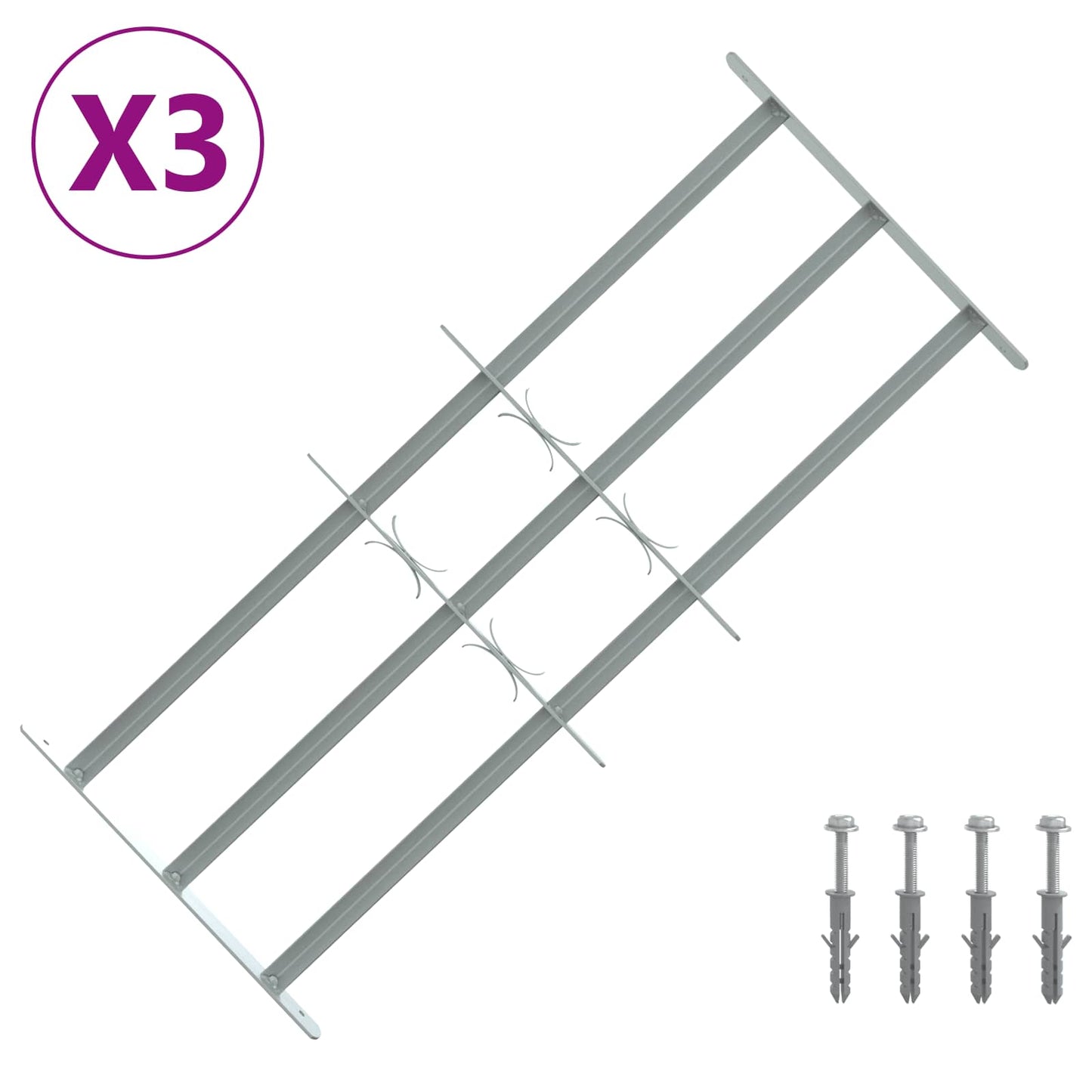 Sikkerhedsrist til vinduer med 3 tværstænger 3 stk. 630-1140 mm