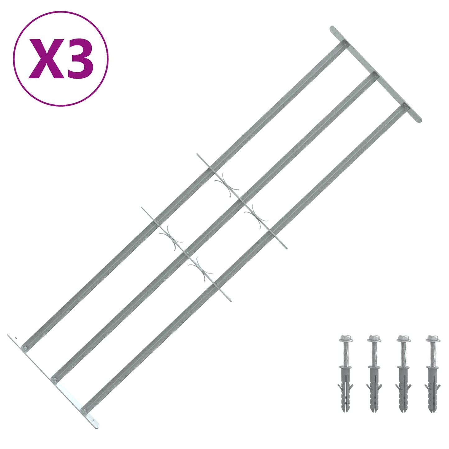 Sikkerhedsrist til vinduer med 3 tværstænger 3 stk. 930-1740 mm