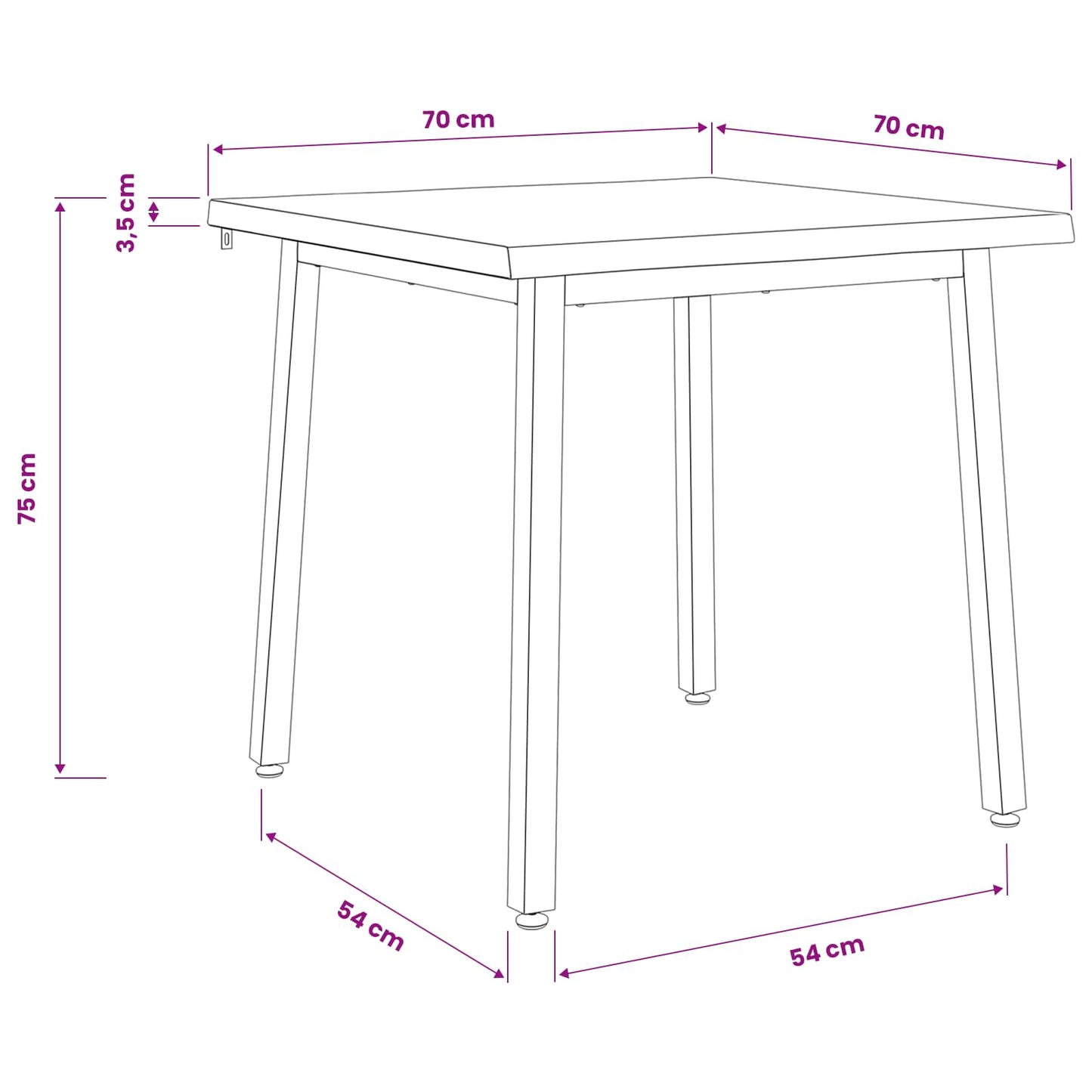 70 x 70 x 75 cm Massivt Akacietræ Hvid og sort Firkantet