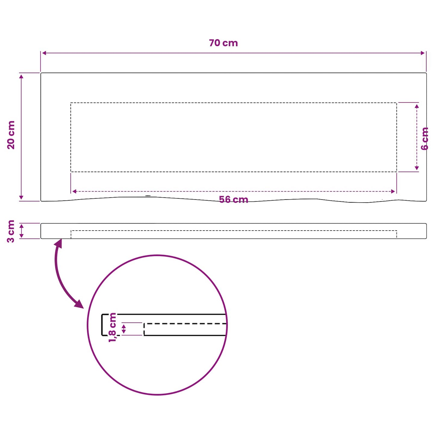 Rektangulært Bordplade 90 x 50 x 3,5 cm Rektangulær Naturfarvet