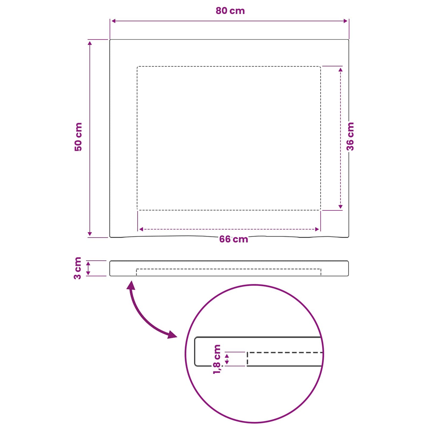 Rektangulært Bordplade 80 x 50 x 3 cm Rektangulær