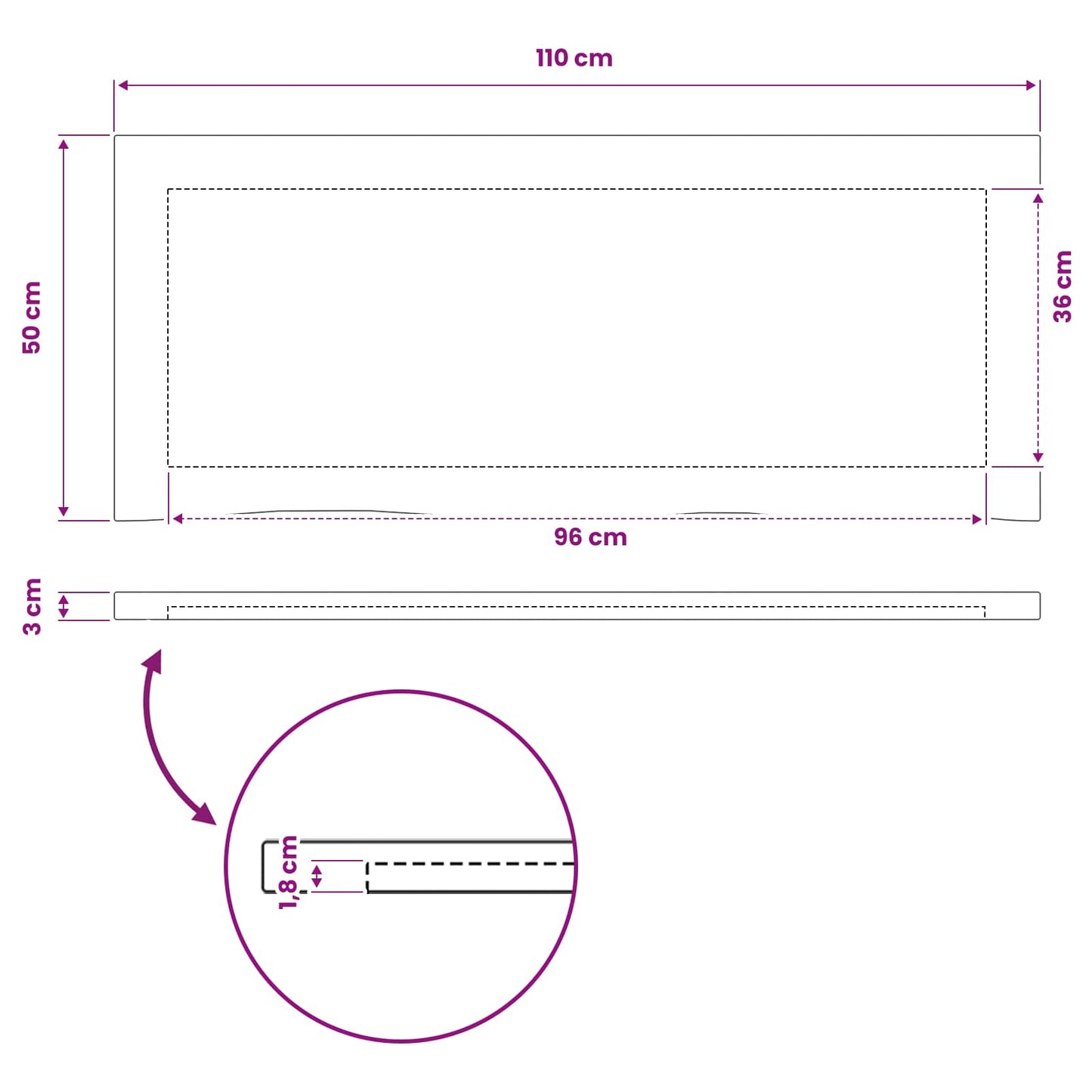 Rektangulært Bordplade 110 x 50 x 3 cm Rektangulær